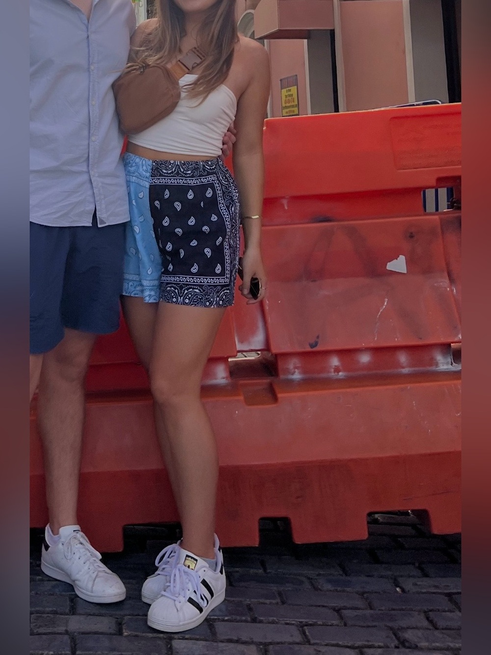 Arizona Love Two‑Tone Bandana Print Shorts in Light Blue and Navy